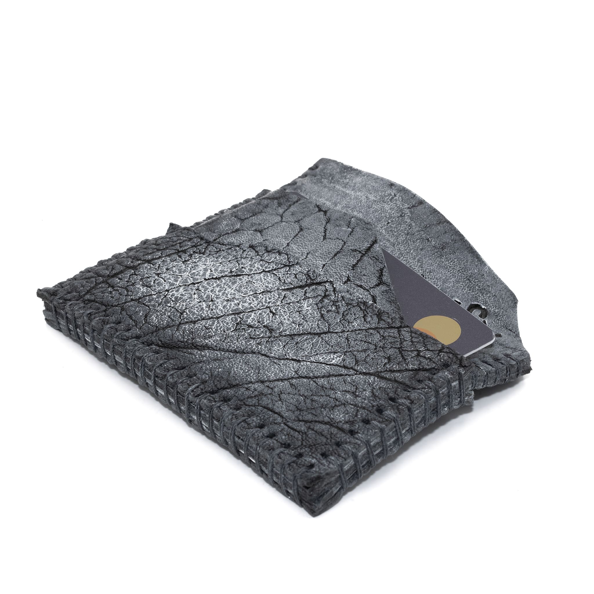hand stitched over an 8hr period the washed culatta cardholder features multiple card slots, hand stitched overlock sides and a pigmented wax finish. the cardholder is available to buy online from avant garde leather studio atelierskn.com