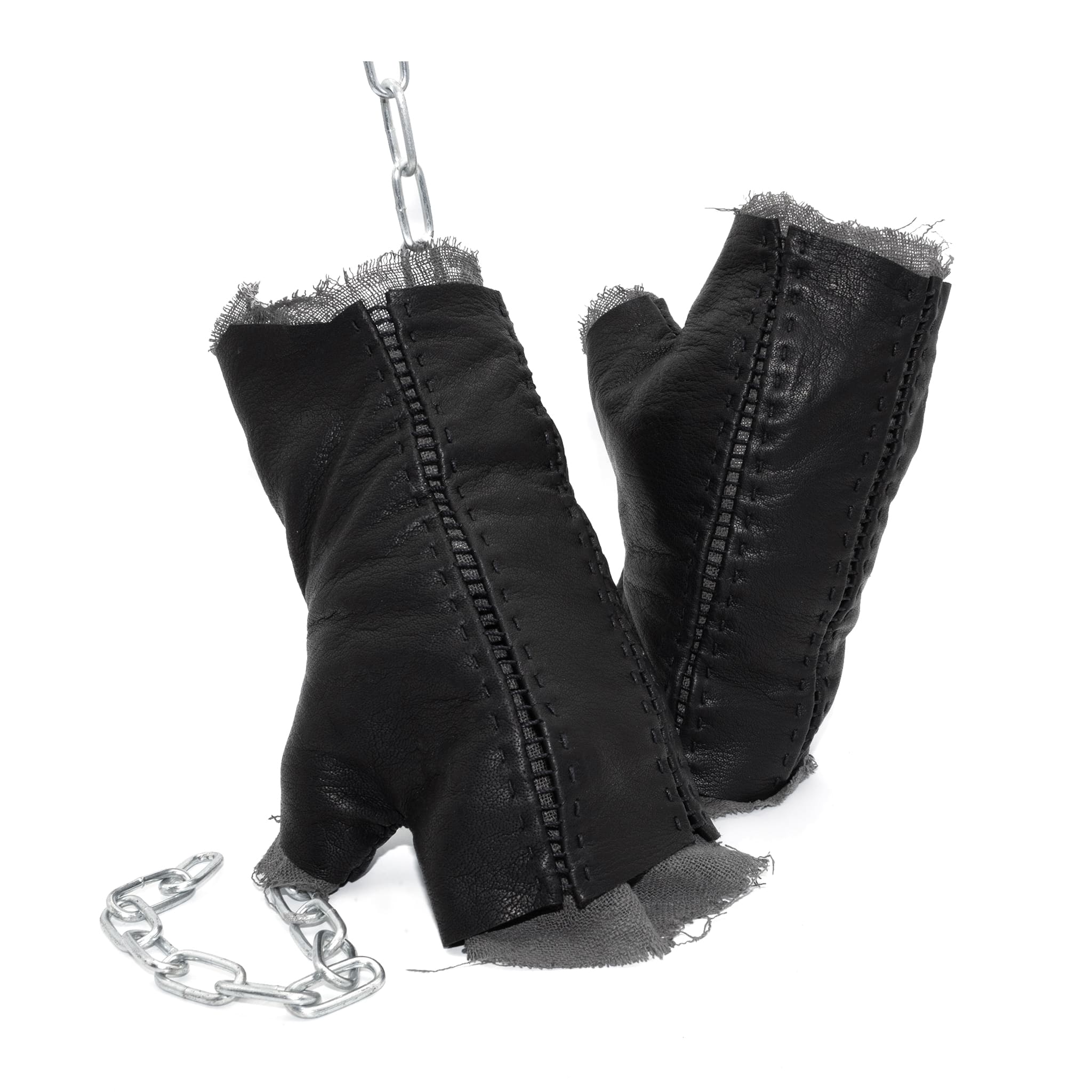 hand stitched over a 35hr period the washed kangaroo leather gloves feature deconstructed open seam panels, and an object dyed raw silk floating lining. the gloves are available to buy online from avant garde leather studio atelierskn.com