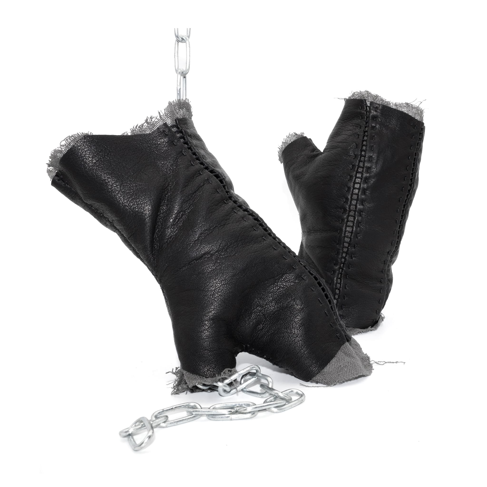hand stitched over a 35hr period the washed kangaroo leather gloves feature deconstructed open seam panels, and an object dyed raw silk floating lining. the gloves are available to buy online from avant garde leather studio atelierskn.com