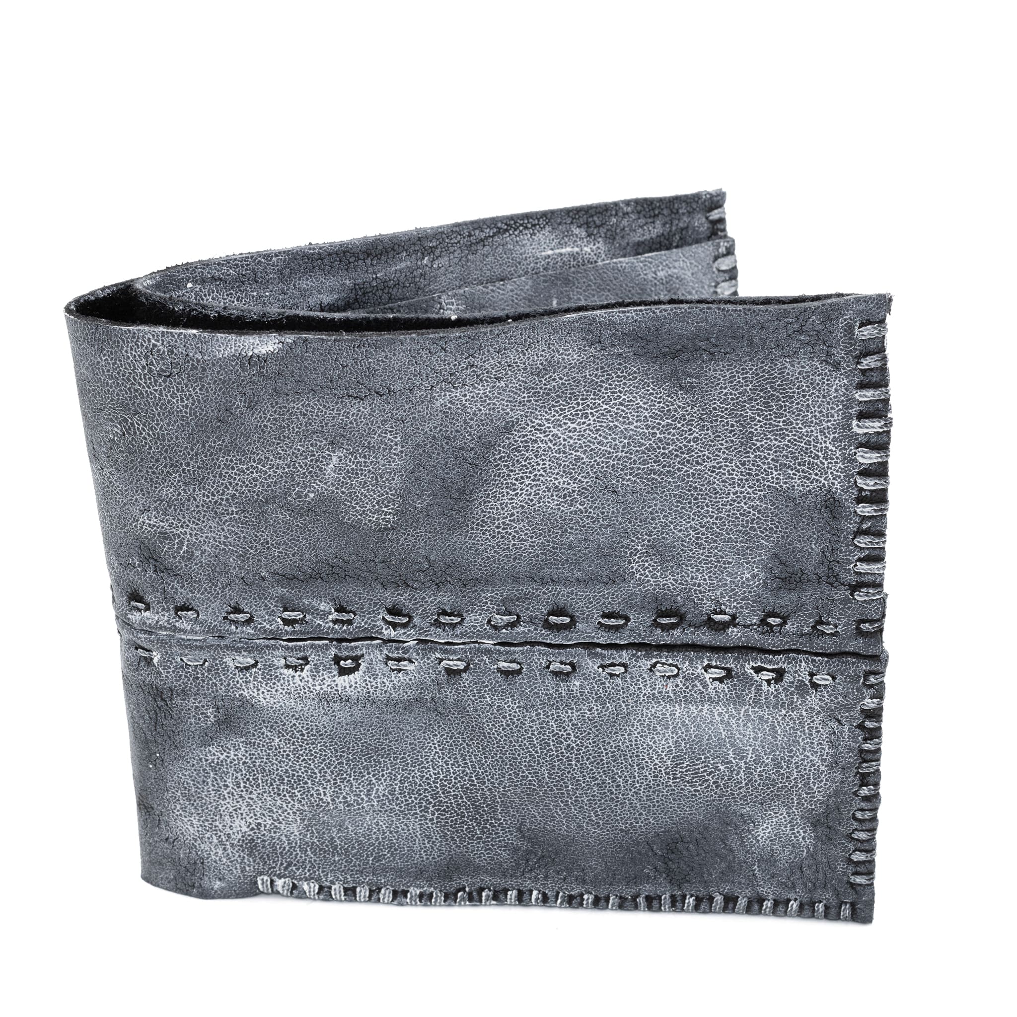 a closed seam 6 pocket bifold wallet crafted from a supple matte black kangaroo leather with a contrasting pigmented wax finish available to buy online from artisanal leather studio atelierskn.com