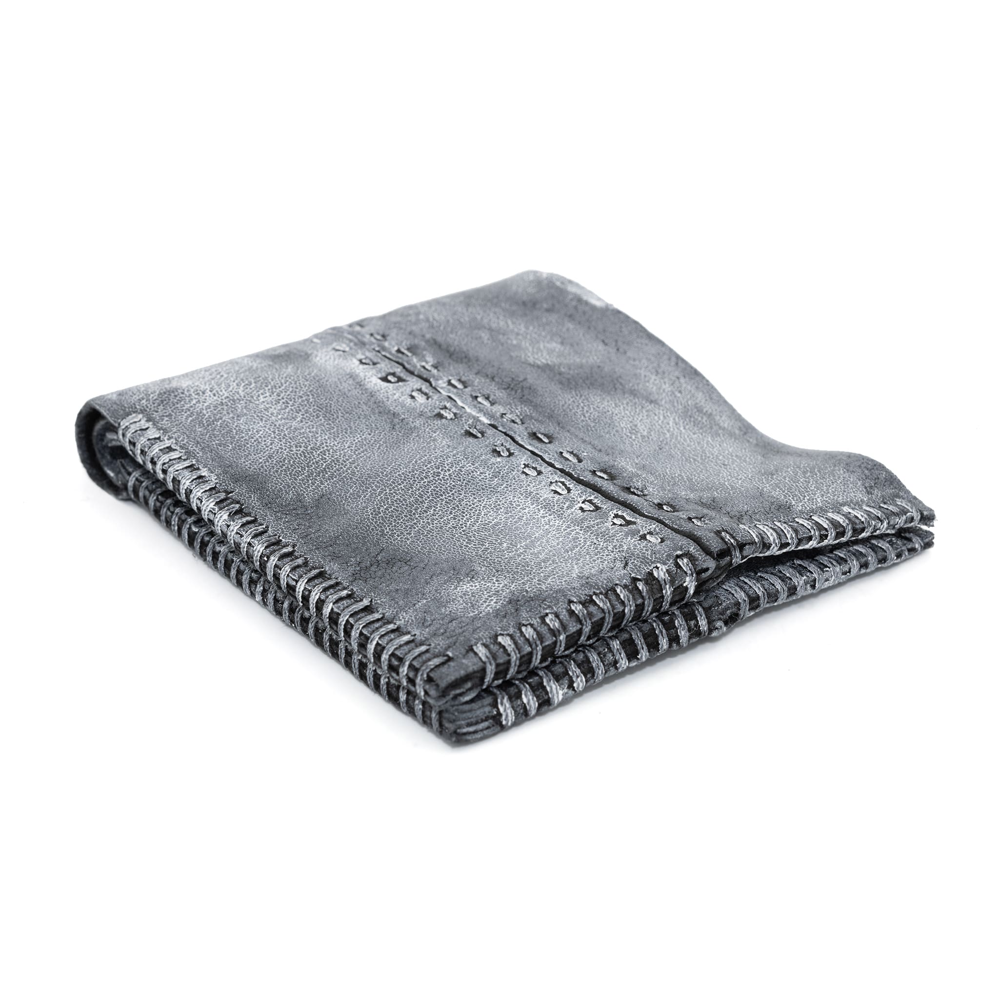 a closed seam 6 pocket bifold wallet crafted from a supple matte black kangaroo leather with a contrasting pigmented wax finish available to buy online from artisanal leather studio atelierskn.com