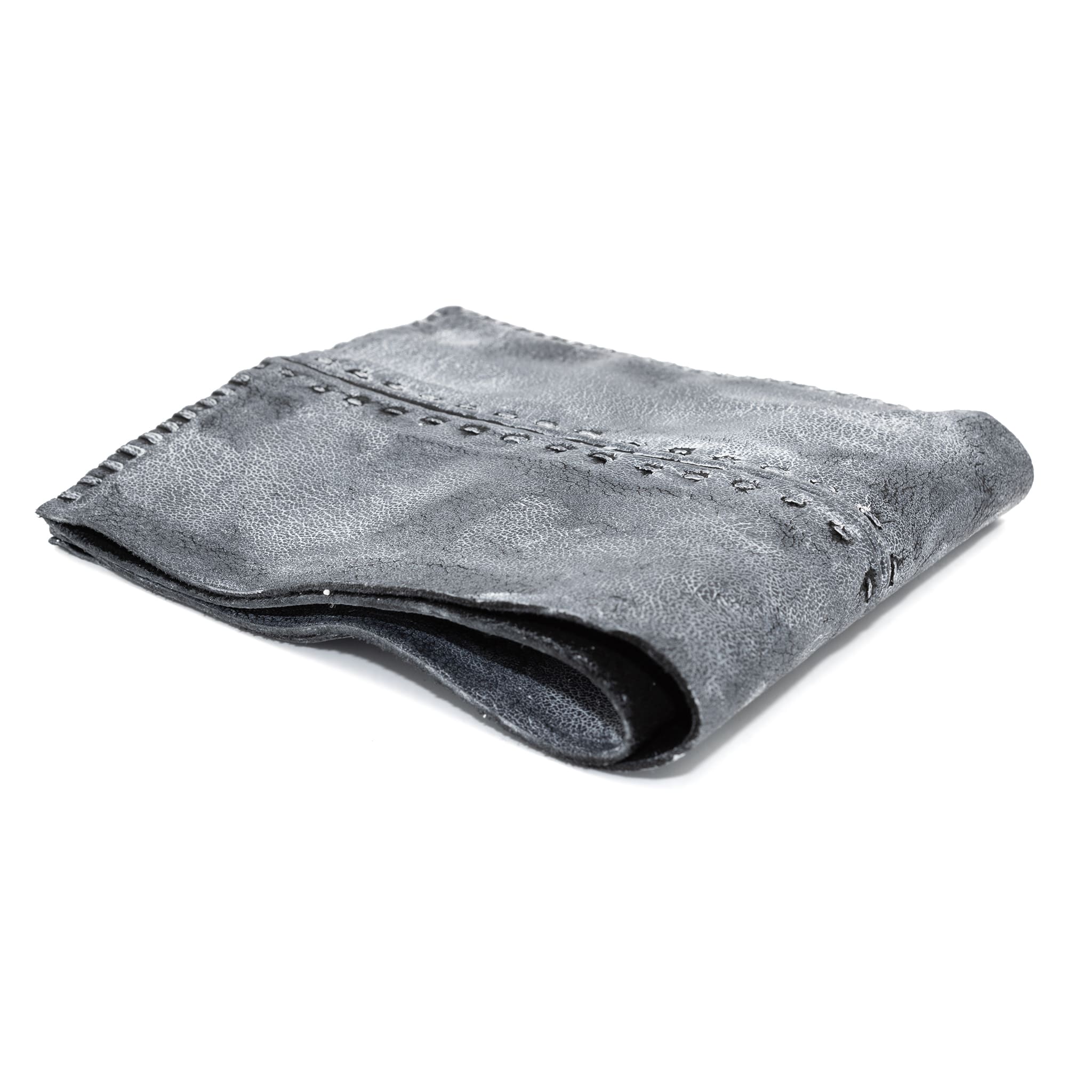 a closed seam 6 pocket bifold wallet crafted from a supple matte black kangaroo leather with a contrasting pigmented wax finish available to buy online from artisanal leather studio atelierskn.com
