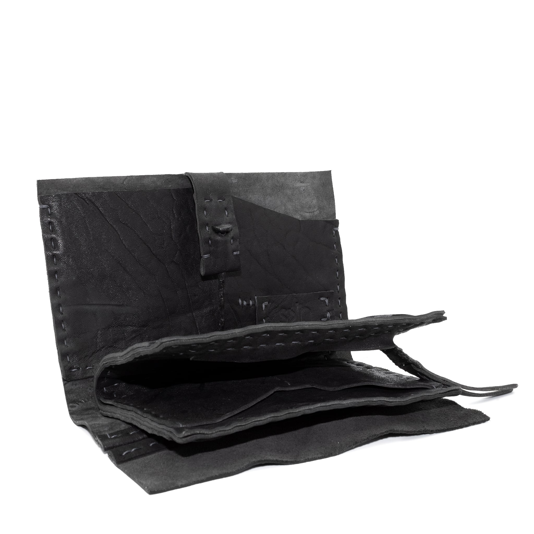 atelier skn hand sewn open seam black horse culatta leather long wallet for men and women