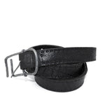 double layered matte black full grain horse leather belt with a hand forged oxidised .925 sterling silver buckle, expertly hand sewn by independent UK based designer atelier SKN.