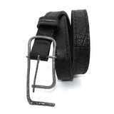 double layered matte black full grain horse leather belt with a hand forged oxidised .925 sterling silver buckle, expertly hand sewn by independent UK based designer atelier SKN.