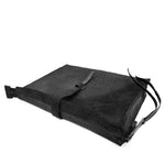 hand stitched over a 50hr period the washed cordovan clutch bag features deconstructed side panels, hand forged iron hardware and a riri zipper closure adorned with solid .925 sterling silver zipper pulls. the bag is available to buy online from avant garde leather studio atelierskn.com