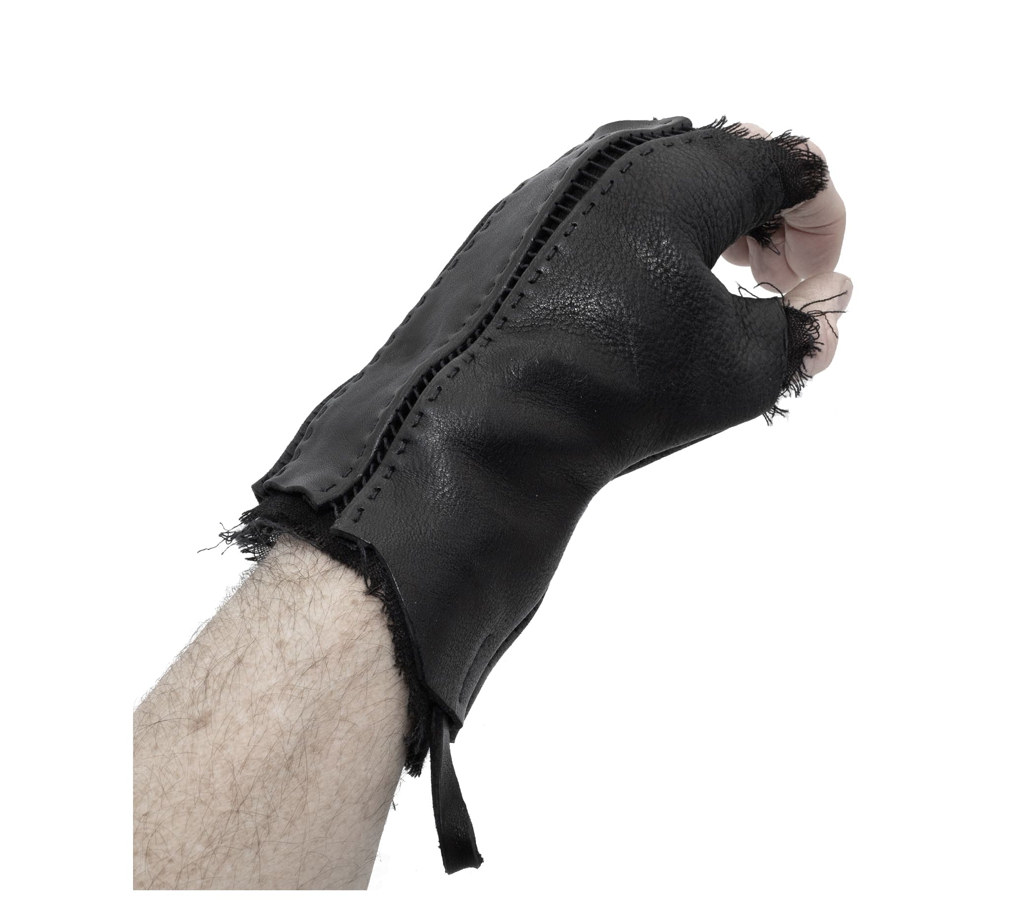 hand stitched over a 35hr period the washed cordovan gloves feature deconstructed open seam panels, hand forged solid .999 sterling silver button and a raw cut stone washed ramie lining. the gloves are available to buy online from avant garde leather studio atelierskn.com 
