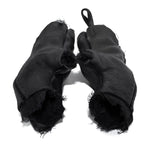 hand stitched over a 35hr period the washed cordovan gloves feature deconstructed open seam panels, hand forged solid .999 sterling silver button and a raw cut stone washed ramie lining. the gloves are available to buy online from avant garde leather studio atelierskn.com 