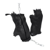 hand stitched over a 35hr period the washed cordovan gloves feature deconstructed open seam panels, hand forged solid .999 sterling silver button and a raw cut stone washed ramie lining. the gloves are available to buy online from avant garde leather studio atelierskn.com 