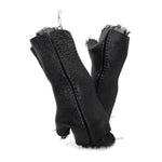 hand stitched over a 40hr period the washed culatta leather gloves feature deconstructed open seam panels, and a stone washed ramie lining. wet moulded on the body over an 8 hour period for a sculptured aesthetic. the gloves are available to buy online from avant garde leather studio atelierskn.com