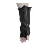 hand stitched over a 40hr period the washed culatta leather gloves feature deconstructed open seam panels, and a stone washed ramie lining. wet moulded on the body over an 8 hour period for a sculptured aesthetic. the gloves are available to buy online from avant garde leather studio atelierskn.com