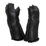 hand stitched over a 40hr period the washed culatta leather gloves feature deconstructed open seam panels, and a stone washed ramie lining. wet moulded on the body over an 8 hour period for a sculptured aesthetic. the gloves are available to buy online from avant garde leather studio atelierskn.com
