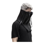 a matte black full grain horse culatta leather collar, meticulously hand stitched with an open seam construction. the scarf features a stonewashed ramie lining and riri zipper closures adorned with hand forged .925 sterling silver zipper pulls. available to buy online from avant garde leather studio atelierskn.com