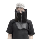 a matte black full grain horse culatta leather collar, meticulously hand stitched with an open seam construction. the scarf features a stonewashed ramie lining and riri zipper closures adorned with hand forged .925 sterling silver zipper pulls. available to buy online from avant garde leather studio atelierskn.com