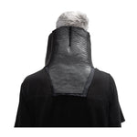 a matte black full grain horse culatta leather collar, meticulously hand stitched with an open seam construction. the scarf features a stonewashed ramie lining and riri zipper closures adorned with hand forged .925 sterling silver zipper pulls. available to buy online from avant garde leather studio atelierskn.com