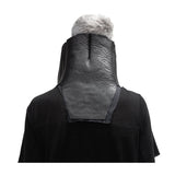 a matte black full grain horse culatta leather collar, meticulously hand stitched with an open seam construction. the scarf features a stonewashed ramie lining and riri zipper closures adorned with hand forged .925 sterling silver zipper pulls. available to buy online from avant garde leather studio atelierskn.com
