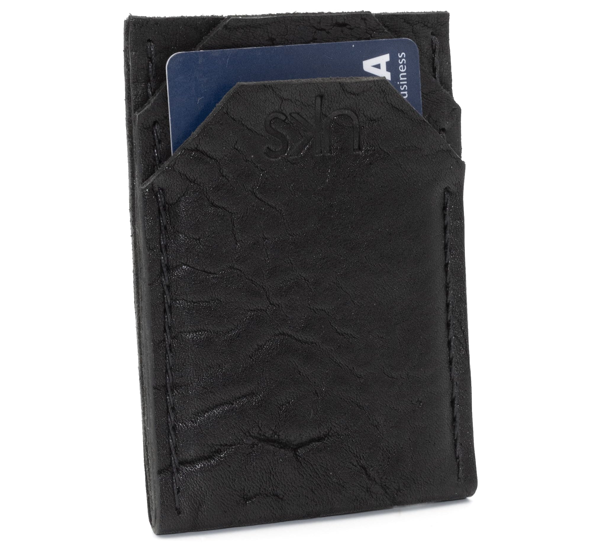 avant agrde handmade black culatta leather portrait wedge cardholder available online at atelierskn.com