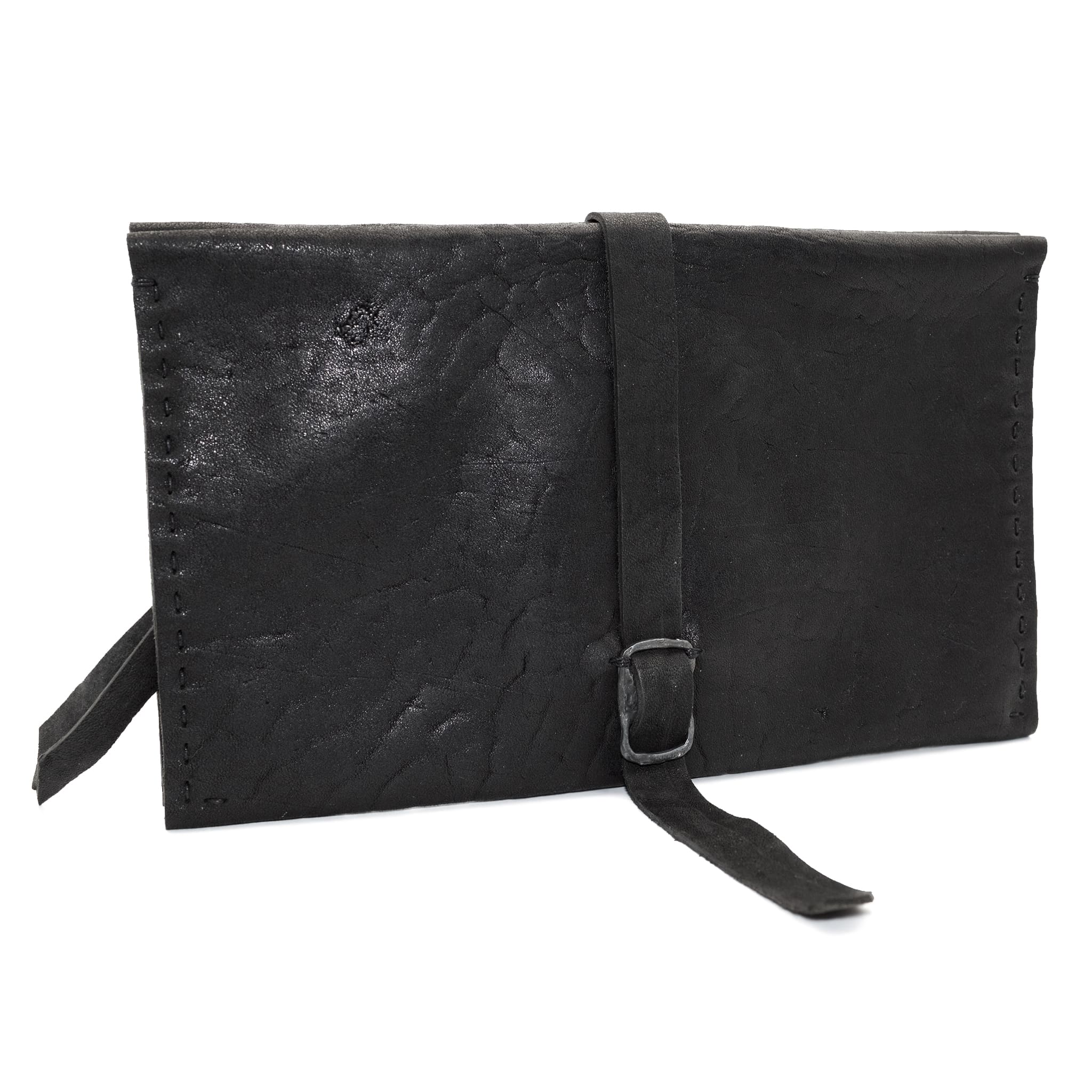 avant garde hand sewn black culatta leather bifold long wallet available online at atelierskn.com