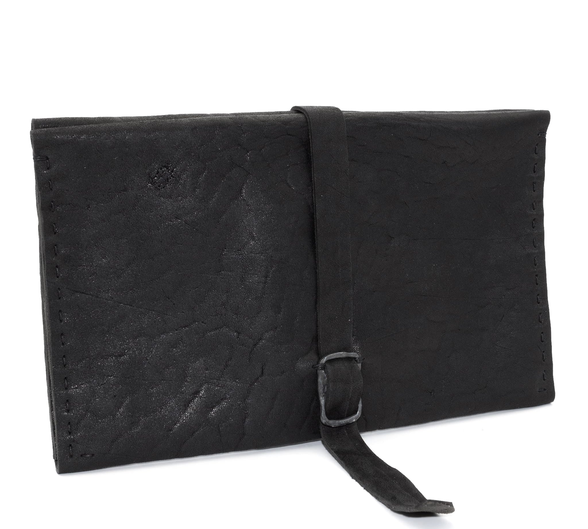 avant garde hand sewn black culatta leather bifold long wallet available online at atelierskn.com