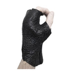 hand stitched over a 35hr period the washed reverse culatta gloves feature an open seam panel construction, a distressed black dye treatment and japanese linen thread for the stitching. the gloves are wet moulded on the body and available to buy online from avant garde leather studio atelierskn.com 