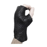 hand stitched over a 35hr period the washed reverse culatta gloves feature an open seam panel construction, a distressed black dye treatment and japanese linen thread for the stitching. the gloves are wet moulded on the body and available to buy online from avant garde leather studio atelierskn.com 