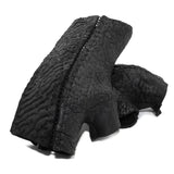 hand stitched over a 35hr period the washed reverse culatta gloves feature an open seam panel construction, a distressed black dye treatment and japanese linen thread for the stitching. the gloves are wet moulded on the body and available to buy online from avant garde leather studio atelierskn.com 