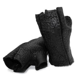 hand stitched over a 35hr period the washed reverse culatta gloves feature an open seam panel construction, a distressed black dye treatment and japanese linen thread for the stitching. the gloves are wet moulded on the body and available to buy online from avant garde leather studio atelierskn.com 