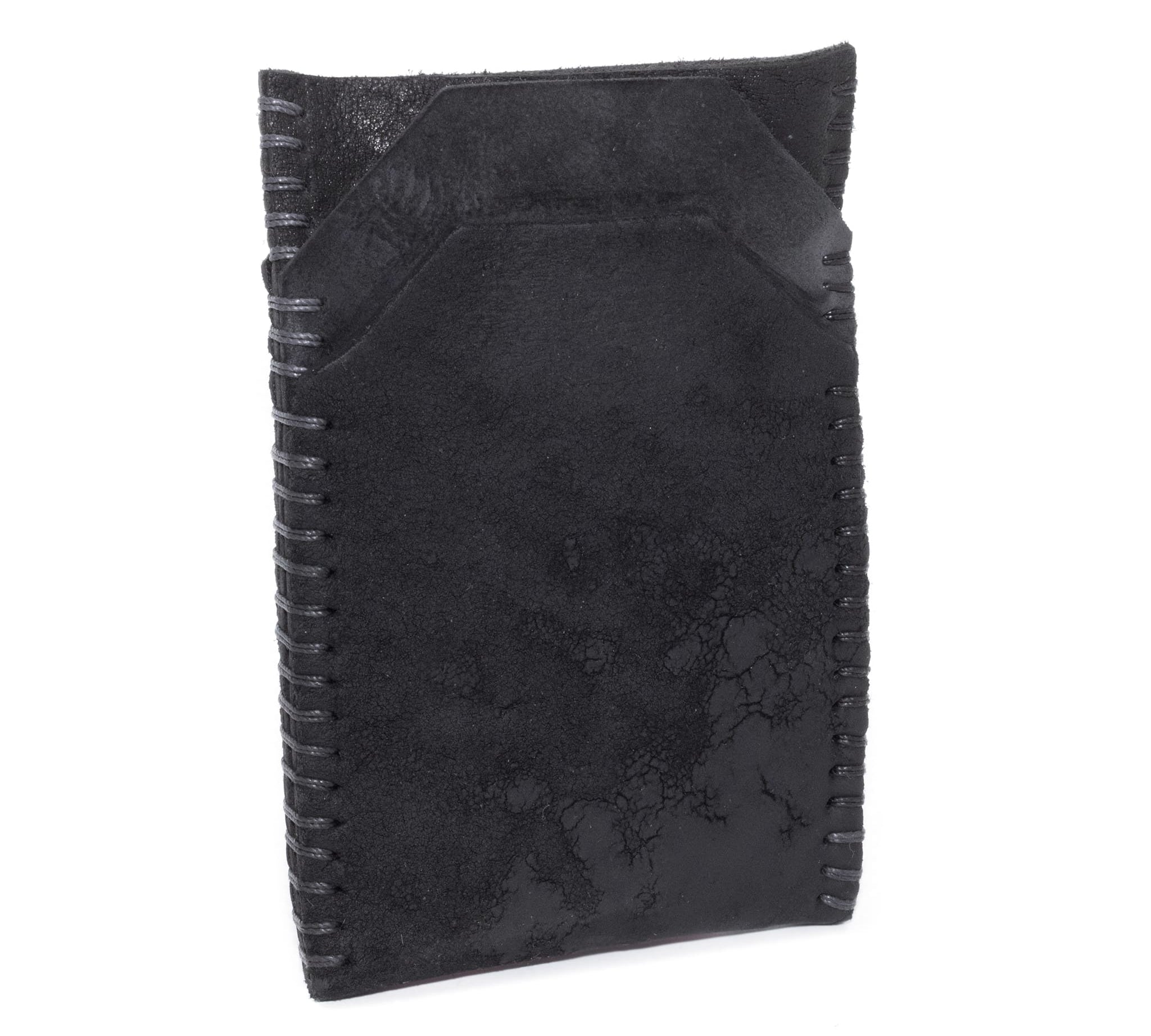 object dyed matte black reverse culatta 5 pocket cardholder with hand stitched overlocked sides from atelier skn