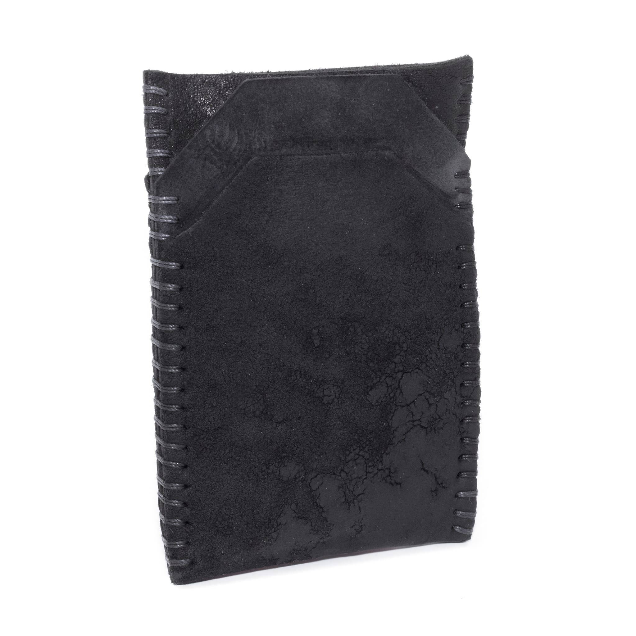 object dyed matte black reverse culatta 5 pocket cardholder with hand stitched overlocked sides from atelier skn