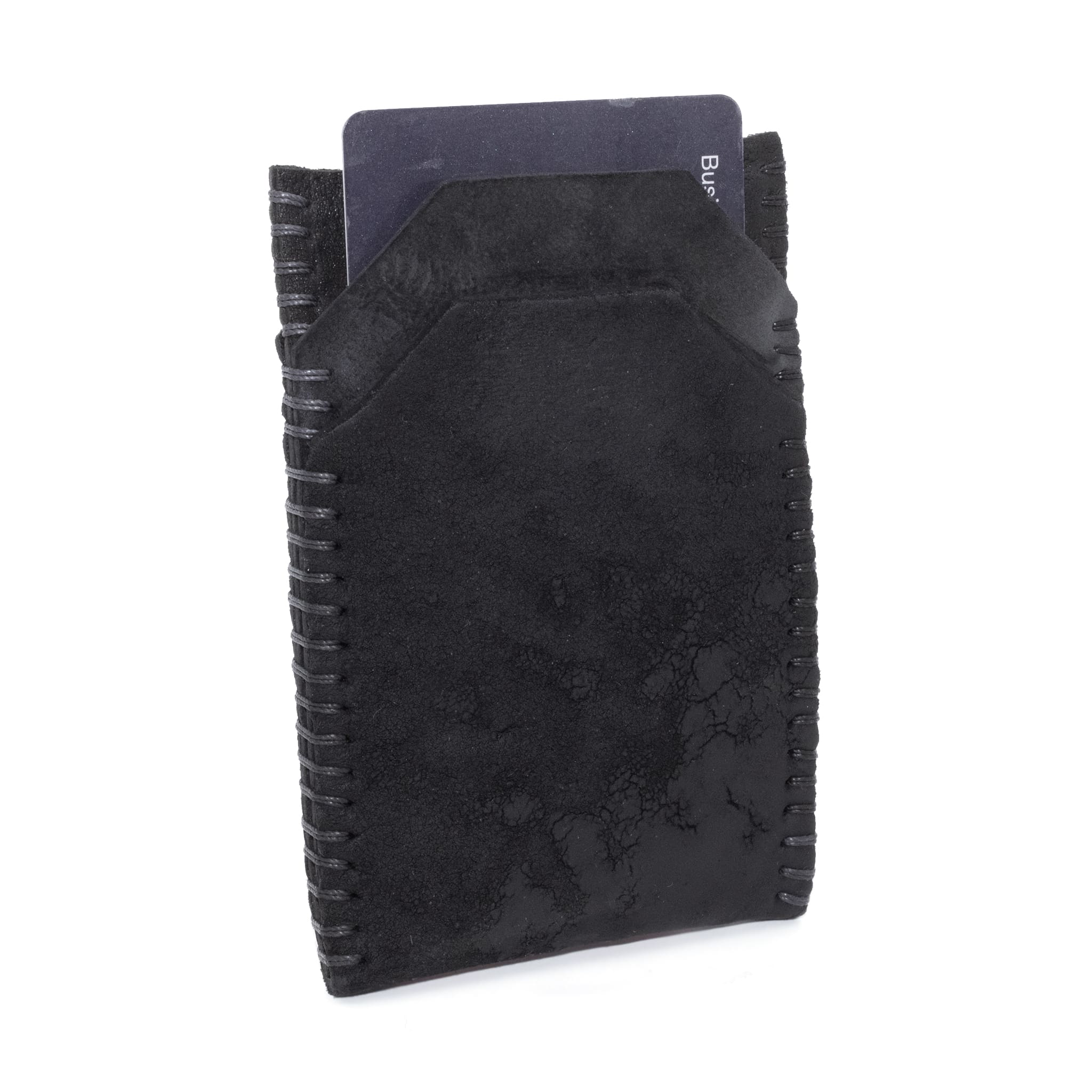 object dyed matte black reverse culatta 5 pocket cardholder with hand stitched overlocked sides from atelier skn