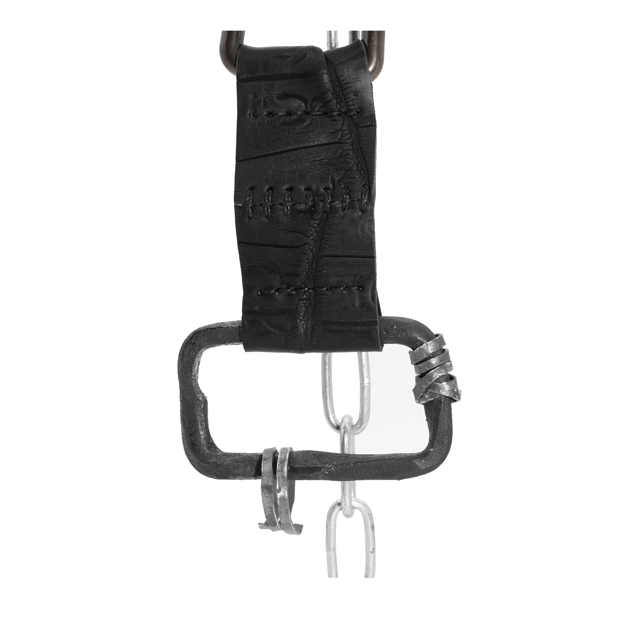 the hand sewn crocodile leather keychain features a flat matte black dye treatment and a distressed lobster swivel clip. a hand forged black iron ring holds the oxidised .925 silver key ring. Buy online from avant garde leather studio atelier skn.