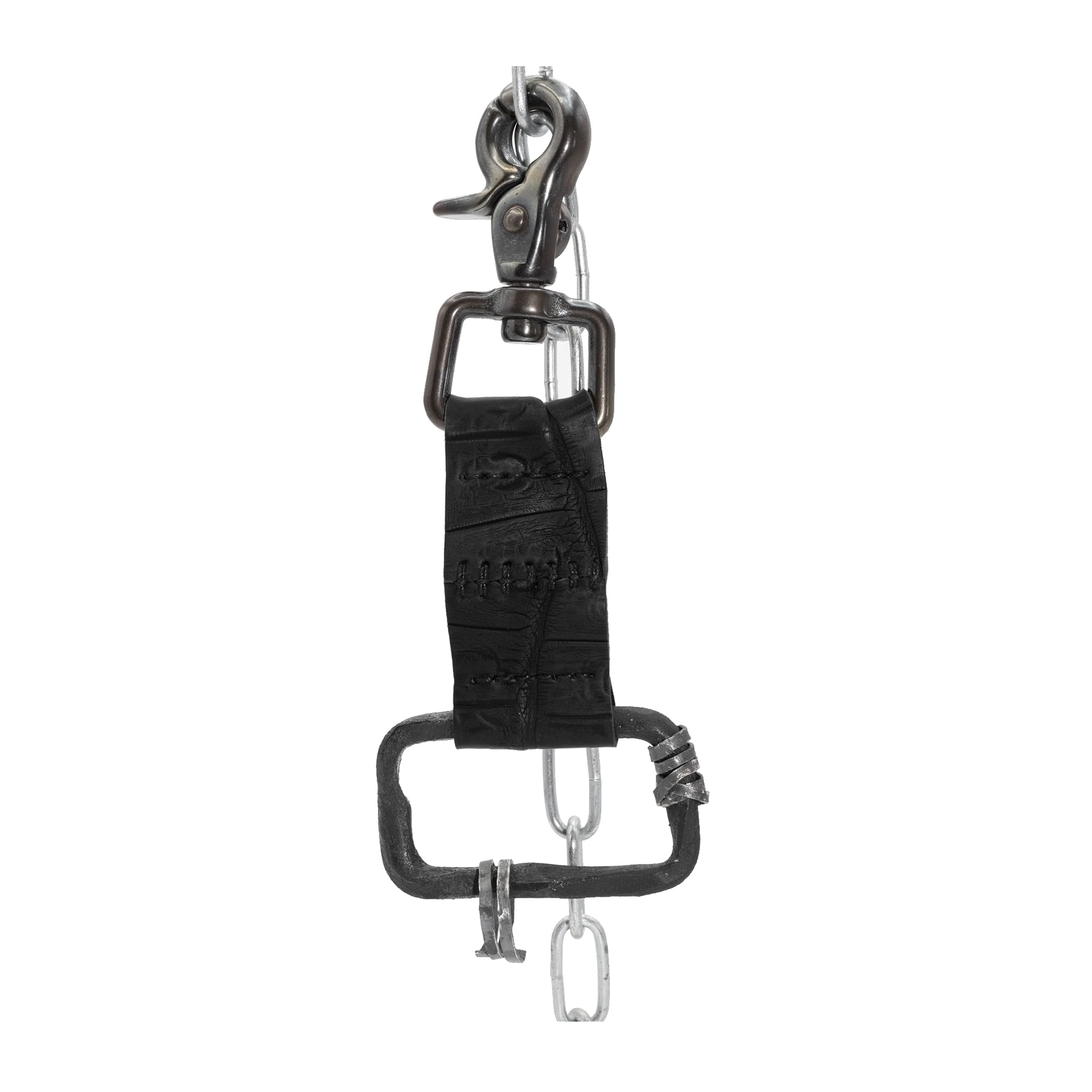 the hand sewn crocodile leather keychain features a flat matte black dye treatment and a distressed lobster swivel clip. a hand forged black iron ring holds the oxidised .925 silver key ring. Buy online from avant garde leather studio atelier skn.
