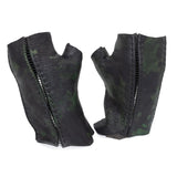 hand stitched over a 35hr period the washed horse culatta leather gloves feature deconstructed open seam panels, and a multiple layer absinthe dye treatment. the gloves are available to buy online from avant garde leather studio atelierskn.com
