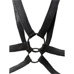 avant garde hand stitched horse culatta leather body harness, with an iron dye finish. the harness features a minimal silhouette with tonal japanese linen stitching and hand forged iron ring hardware. the leather harness is available to buy online from artisanal designer atelierskn.com 