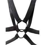 avant garde hand stitched horse culatta leather body harness, with an iron dye finish. the harness features a minimal silhouette with tonal japanese linen stitching and hand forged iron ring hardware. the leather harness is available to buy online from artisanal designer atelierskn.com 