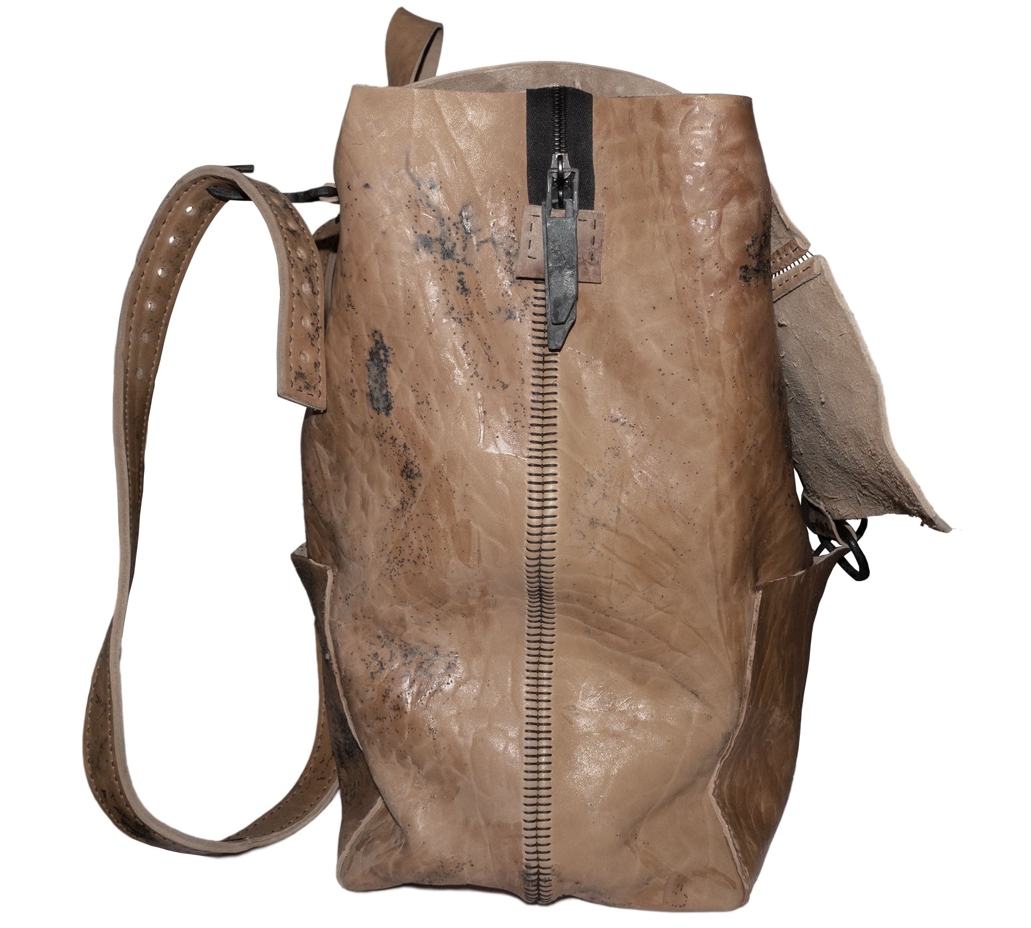 shop and discover our fastidious collection of horse culatta leather backpacks with unique treatments available online at atelierskn.com. An artisanal leather studio offering an array of hand sewn avant garde leather bags, belts, wallets and accessories.