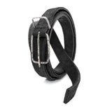 a double layered object dyed matte black full grain reverse horse culatta leather belt with a hand forged oxidised .925 sterling silver buckle for men and women. expertly hand sewn by independent UK based artisanal designer atelier SKN.