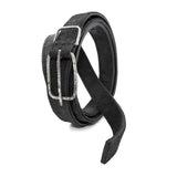 a double layered object dyed matte black full grain reverse horse culatta leather belt with a hand forged oxidised .925 sterling silver buckle for men and women. expertly hand sewn by independent UK based artisanal designer atelier SKN.