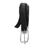 a double layered object dyed matte black full grain reverse horse culatta leather belt with a hand forged oxidised .925 sterling silver buckle for men and women. expertly hand sewn by independent UK based artisanal designer atelier SKN.