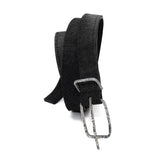 a double layered object dyed matte black full grain reverse horse culatta leather belt with a hand forged oxidised .925 sterling silver buckle for men and women. expertly hand sewn by independent UK based artisanal designer atelier SKN.