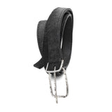 a double layered object dyed matte black full grain reverse horse culatta leather belt with a hand forged oxidised .925 sterling silver buckle for men and women. expertly hand sewn by independent UK based artisanal designer atelier SKN.