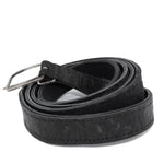 a double layered object dyed matte black full grain reverse horse culatta leather belt with a hand forged oxidised .925 sterling silver buckle for men and women. expertly hand sewn by independent UK based artisanal designer atelier SKN.