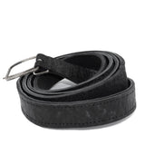 a double layered object dyed matte black full grain reverse horse culatta leather belt with a hand forged oxidised .925 sterling silver buckle for men and women. expertly hand sewn by independent UK based artisanal designer atelier SKN.