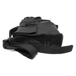 medium sized hand stitched washed horse culatta leather shoulder bag with an object dyed matte black finish. the bag features an open seam construction with a flap closure, riri zipper fastening and hand forged iron and silver hardware. the black leather bag is finished with an adjustable leather strap and is available to buy online from avant garde leather studio atelierskn.com.