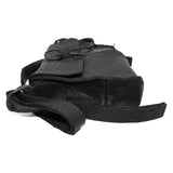 medium sized hand stitched washed horse culatta leather shoulder bag with an object dyed matte black finish. the bag features an open seam construction with a flap closure, riri zipper fastening and hand forged iron and silver hardware. the black leather bag is finished with an adjustable leather strap and is available to buy online from avant garde leather studio atelierskn.com.