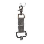 the hand sewn kudu leather keychain features a soft grey dye treatment and a distressed lobster swivel clip. a hand forged black iron ring holds the oxidised .925 silver key ring. Buy online from avant garde leather studio atelier skn.