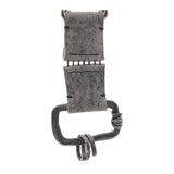 the hand sewn kudu leather keychain features a soft grey dye treatment and a distressed lobster swivel clip. a hand forged black iron ring holds the oxidised .925 silver key ring. Buy online from avant garde leather studio atelier skn.