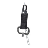 the hand sewn ostrich leather keychain features a flat matte black dye treatment and a distressed military sling clip. a hand forged black iron ring holds the oxidised .925 silver key ring. Buy online from avant garde leather studio atelier skn.