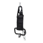 the hand sewn ostrich leather keychain features a flat matte black dye treatment and a distressed military sling clip. a hand forged black iron ring holds the oxidised .925 silver key ring. Buy online from avant garde leather studio atelier skn.