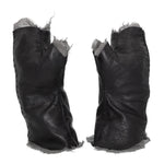hand stitched over a 35hr period the washed kangaroo leather gloves feature deconstructed open seam panels, and an object dyed raw silk floating lining. the gloves are available to buy online from avant garde leather studio atelierskn.com